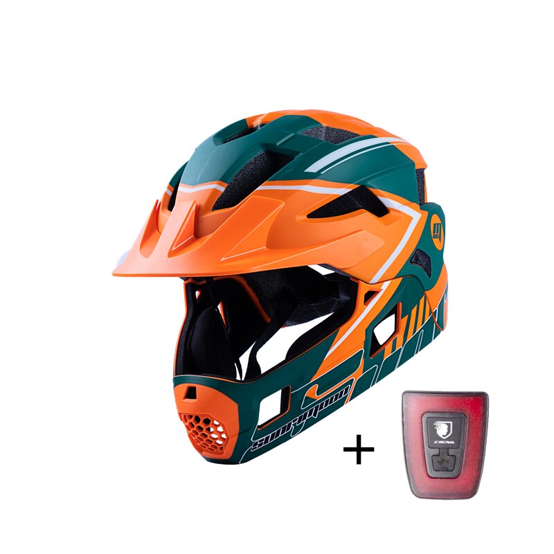 SUNRIMOON Full Face Pubike Push Bike Helmet Cycling with Taillight Detachable Outdoor Sports Safety Helmet Cascos Ciclismo Mtb: Orange With Light