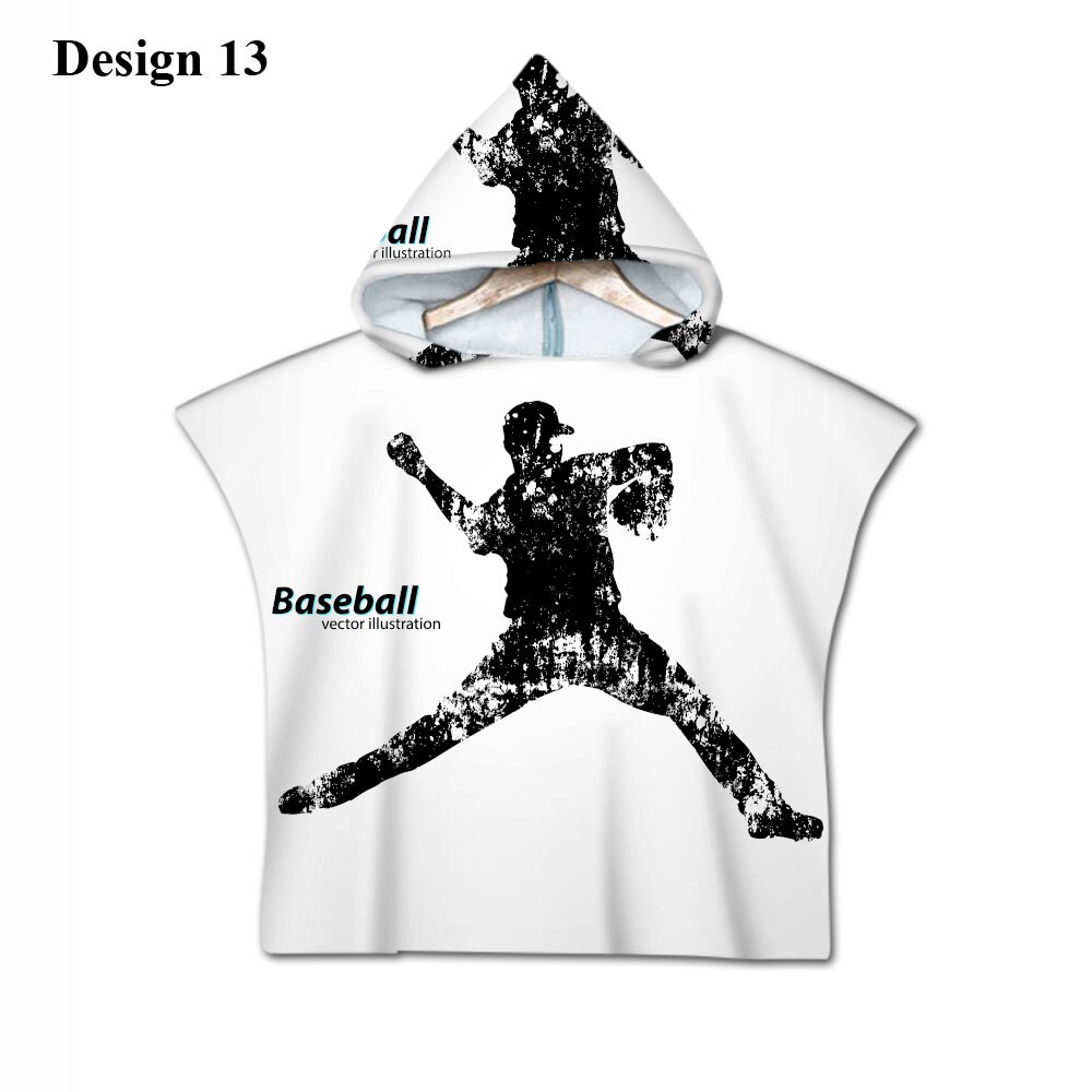 Nieuwigheid sport honkbal print baby kinderen kinderen capuchon handdoek zwembad bad strand poncho handdoek cape: Ontwerp 13
