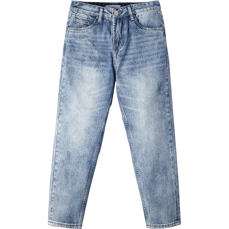 KUEGOU 100% Cotton Autumn Spring Loose Tapered jeans loose ankle-length Men Harem Pants Blue Trousers Plus Size KK-2903