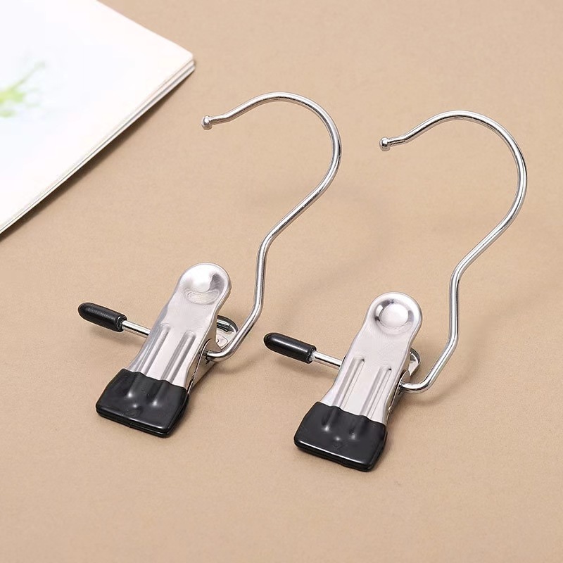 Pinzas para ropa de acero inoxidable, ganchos para colgar ropa, organizador de botas multiusos, perchas portátiles para almacenamiento en el hogar, 10 Uds.: Gris oscuro