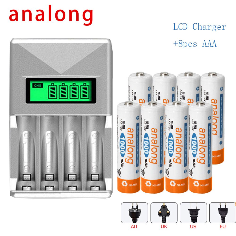 Lcd Battery Charger Smart Oplaadbare Batterij Oplader Voor Aa/Aaa Ni-Mh/Ni-Cd Oplaadbare Batterij + 8 stuks Aaa Oplaadbare Batterij