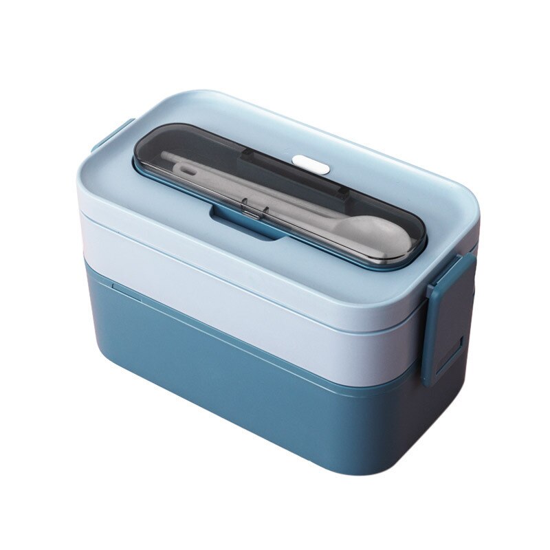 Double bento box Portable Outdoor food storage containers Leak-Proof Japanese style Lunch box With Compartment cooler boxs: Blue double layer