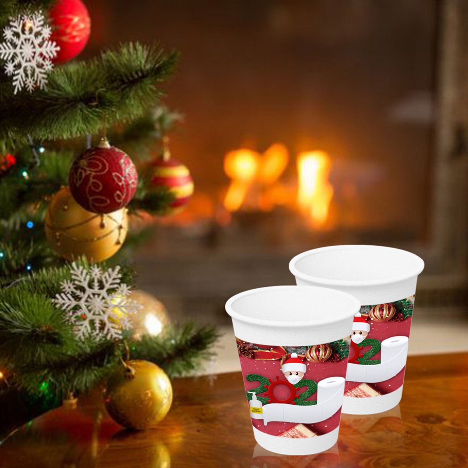 10Pcs Kerst Papier Cups Kerst Decoraties Voor Huis Santa Wegwerp Cup Jaar Party Tafel Decor G10