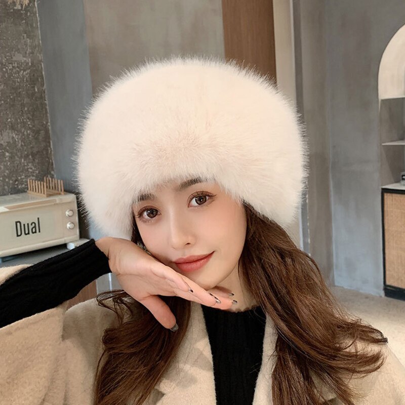 Winter Thick Fluffy Headband For Women Men Fur Hairband Russian Furry Earmuffs Elastic Turban Wide Headwear Ski Hats Accessories