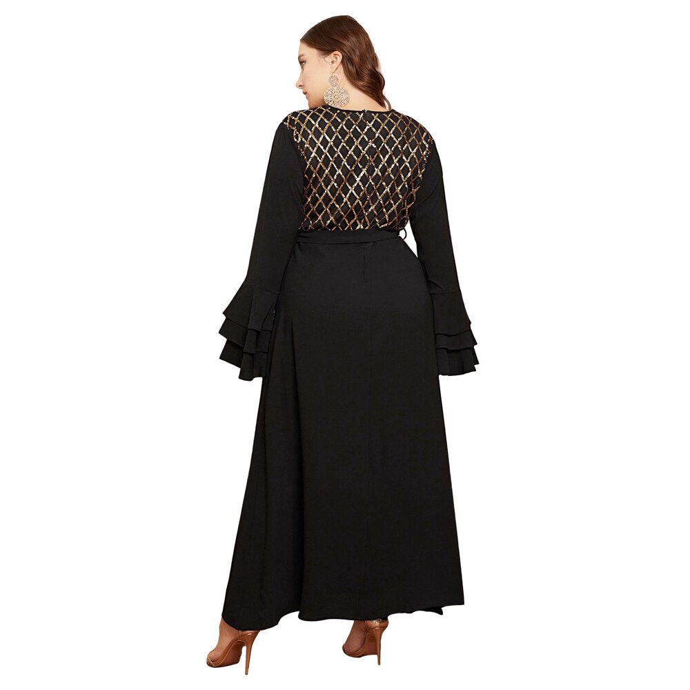 Donne Paillettes Abito Lungo Abaya Dubai Chiffon Caftano Turco Jilbab Musulmano Plus Size Maxi Abito Abito Del Partito Caftano Ramadan Islamico