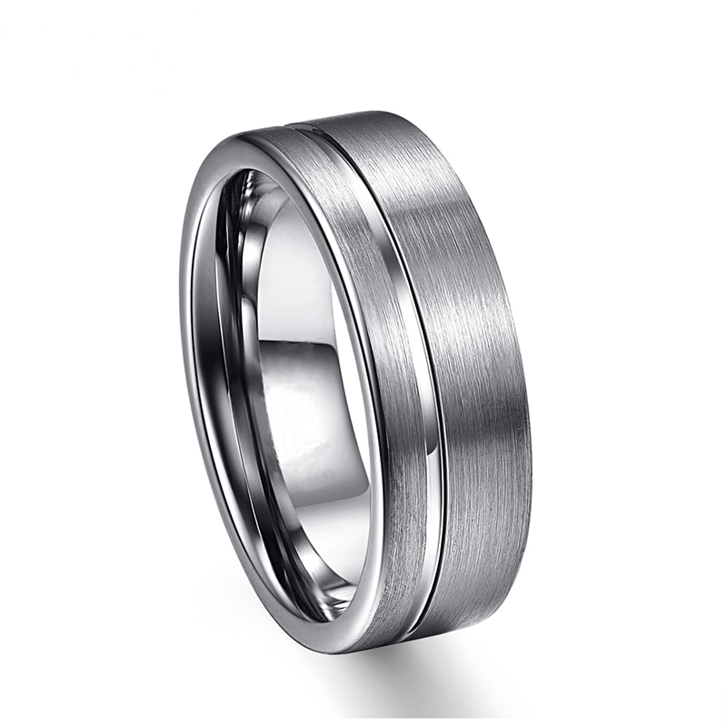 Ring 8Mm Rvs Ring Voor Mannen Accessoires Bruiloft Bands Trendy Groef Geometrische Ringen Sieraden