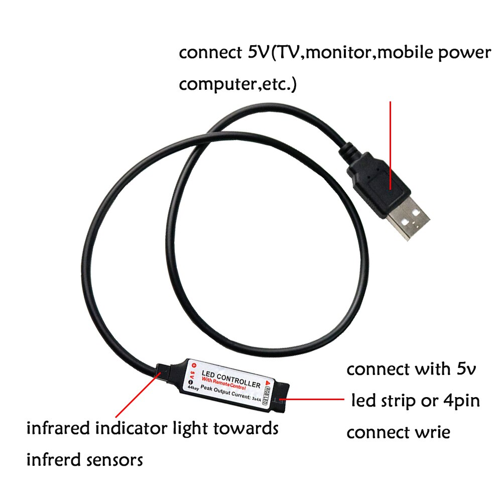 5V USB RGB Controller 44 Keys RF it zijn draadloze Mini Afstandsbediening Voor 5050 3528 SMD RGB LED Strip Licht dimmer JQ