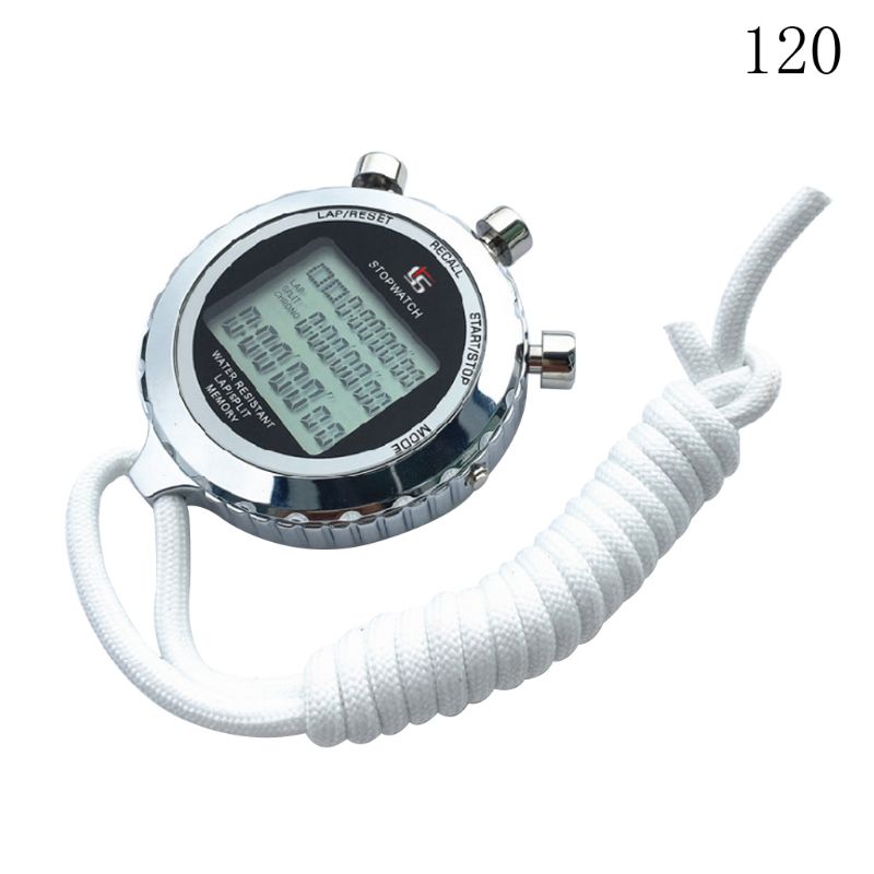 Silent Stopwatch with Countdown Timer 1/100s Accuracy Large Display Stainless Steel Digital Sports Memory Stopwatch: 1AA801543-120