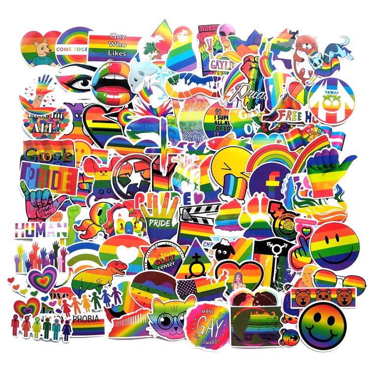 100Pcs Gay Pride Regenboog Hand Reflecterende Speelgoed Sticker Decal Pvc Onregelmatige Grappige Decal Waterdicht Stickers