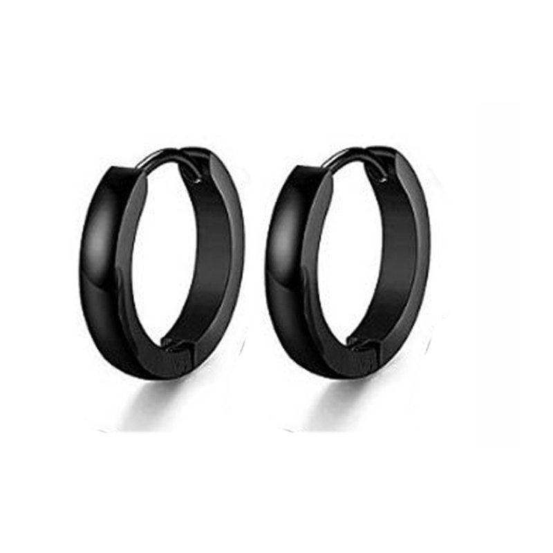 4 Pairs Mens Earrings Black Huggie Hoop- Stainless Steel Circle Piercing Earrings for Mens Women: 1 Pair-Style 3