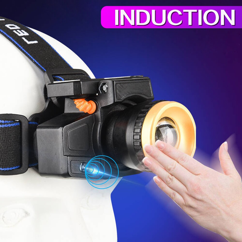 Solar Charging Headlamp USB Rechargeable Motion Sensor Headlight Outdoor Fishing Lamp Strong Long Range Zoom Headlights