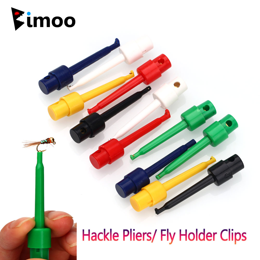 Bimoo 6PCS Lange Tip Hackle Tang Vliegen Haak Houder Clips Vliegbindset Tool Vliegvissen Accessoires Nimf Droog Nat vlieg Houder Clips