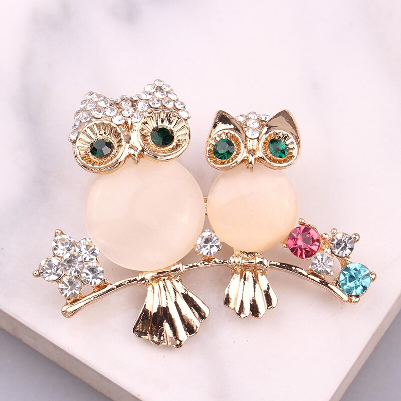 Romântico dois opala coruja broches mãe com crianças animais de cristal broches pinos feminino meninas aves roupas jóias broche fivelas
