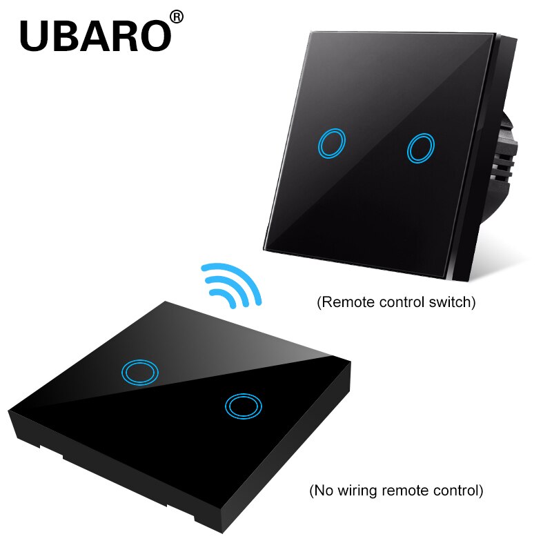 UBARO EU/UK100-240V Wireless Controller Crystal Glass Screen Smart home wall light lamp RF433 Controller Touch switches 2Gang