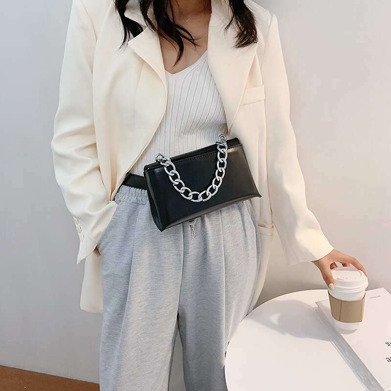 Moda corrente saco da cintura para as mulheres de couro do plutônio cor sólida casual pequeno quadrado sacos de ombro feminino crossbody peito pacotes sacos sac