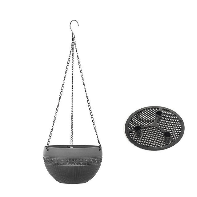 Imitation Rattan Hanging Basket Flower Pot Chain Basin Economic Hydroponic Plants Plant Grow Basin Home Garden Decoration: gray