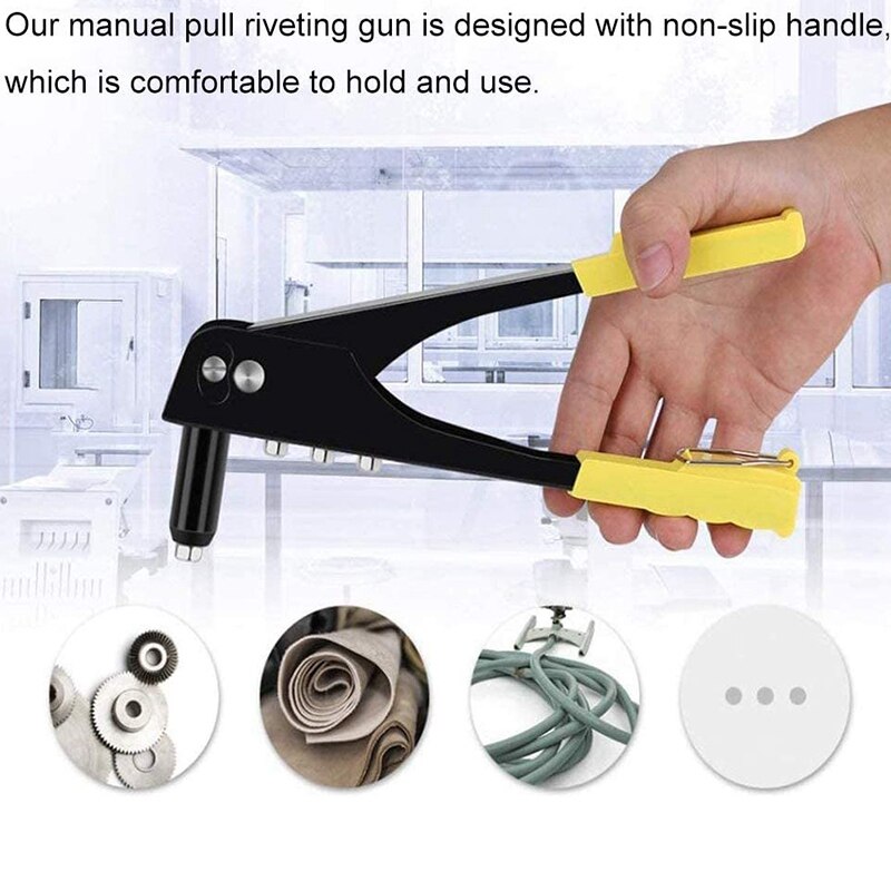 WSFS Carbon Steel Manual Double Handle Rivet Driver. Includes 4x Different Nozzles and 1x Mini Positioner As a