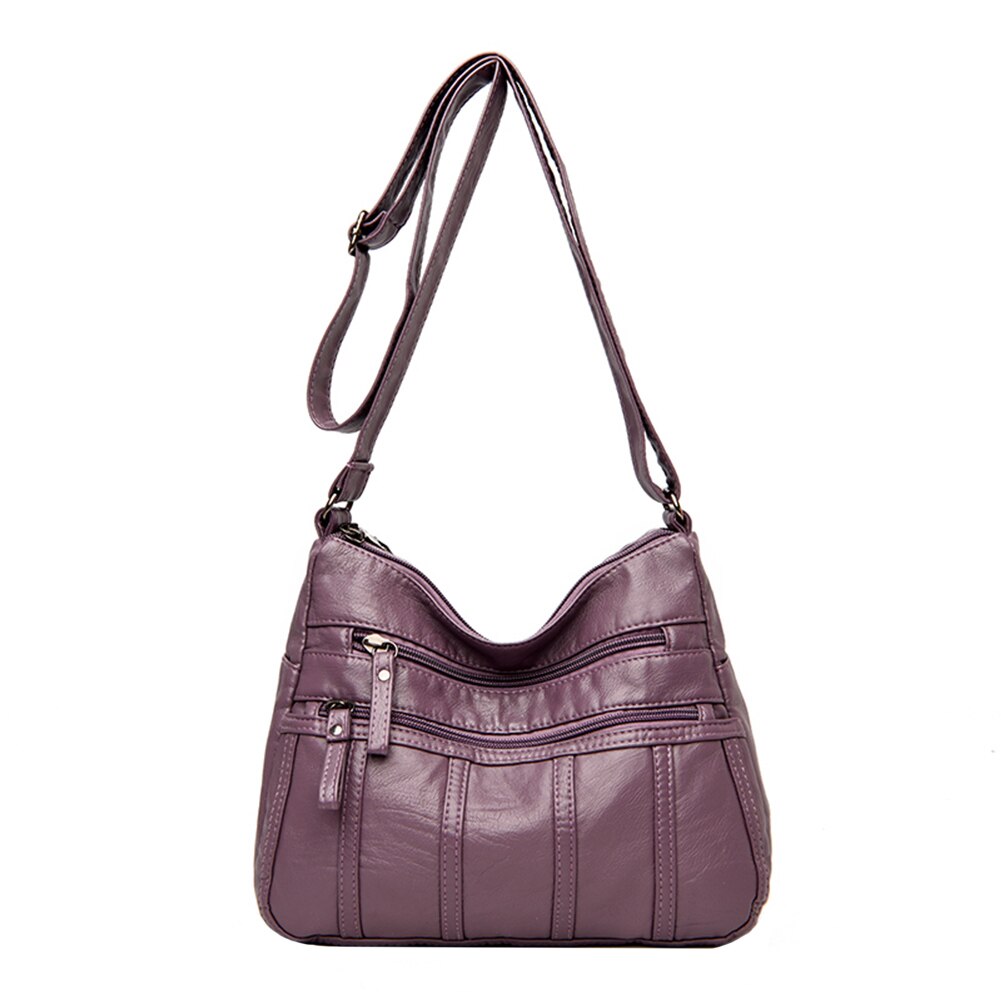 Solid Crossbody Bag Casual Women PU Shopping Street Shoulder Bags Large Capacity Multi-zipper Mother Top-handle Handbags: Purple B