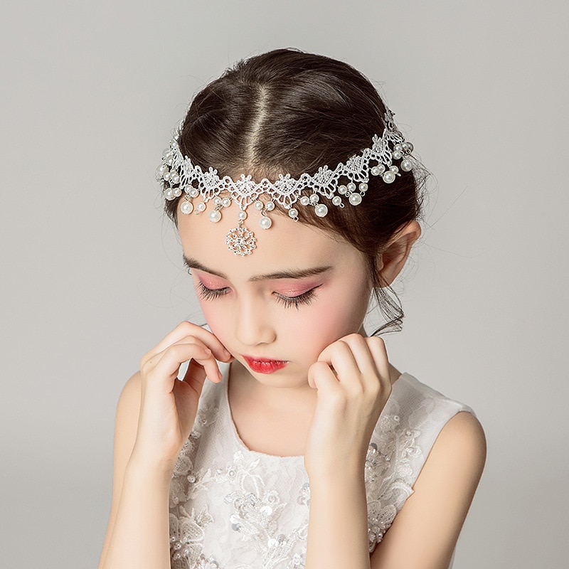 Pageant Flower Girl Tiara Hair Accessories Pearls Wedding Party Shining Crown