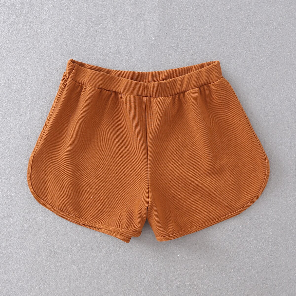 Women Casual Rib Dolphin Shorts: orange / M
