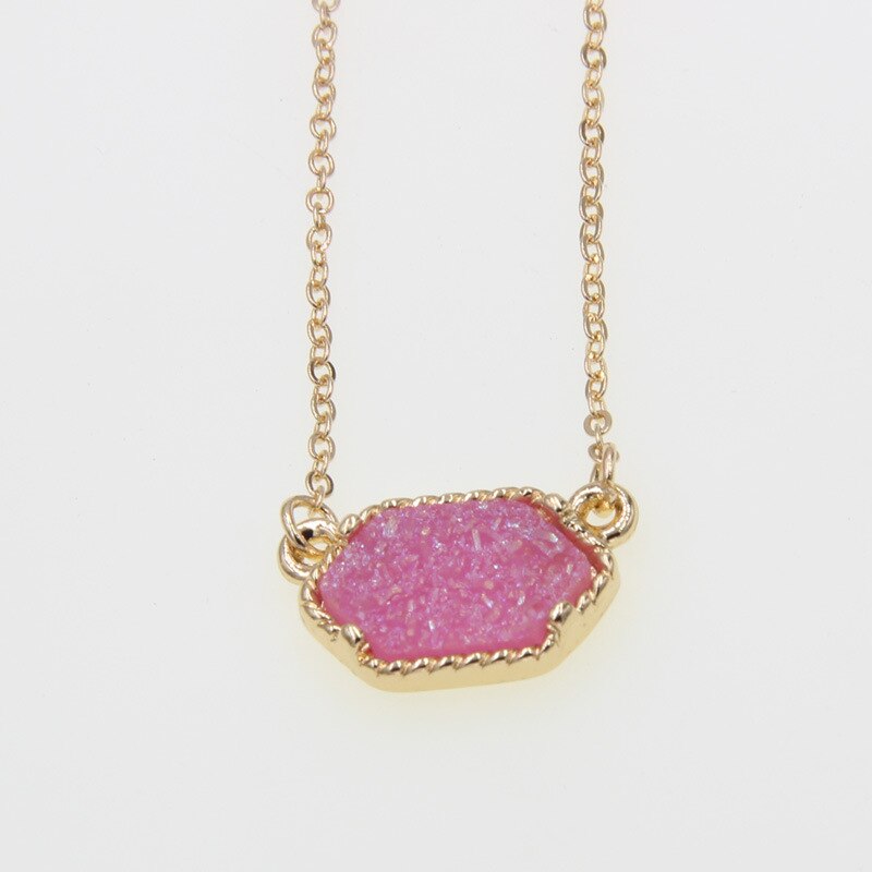 Gold Harz Druzy Drusy Anhänger Halskette Bunte Acryl Kragen Schmuck für Frauen Mädchen Kleid Hochzeit Party