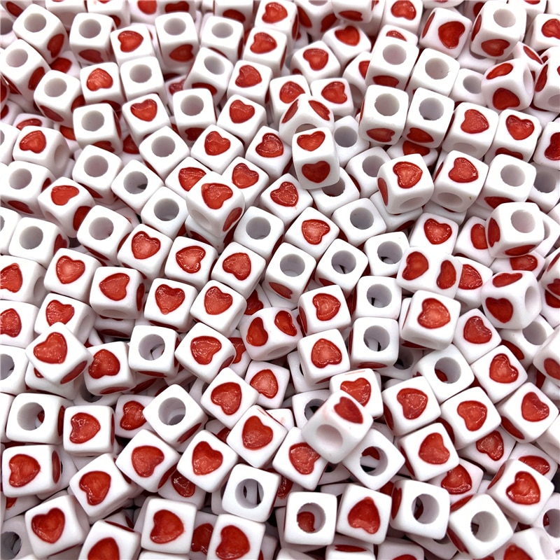 50pcs/Lot 7x7mm Acrylic Spaced Beads Square Shape Love Heart Beads For Jewelry Making DIY Handmade Charms Bracelet