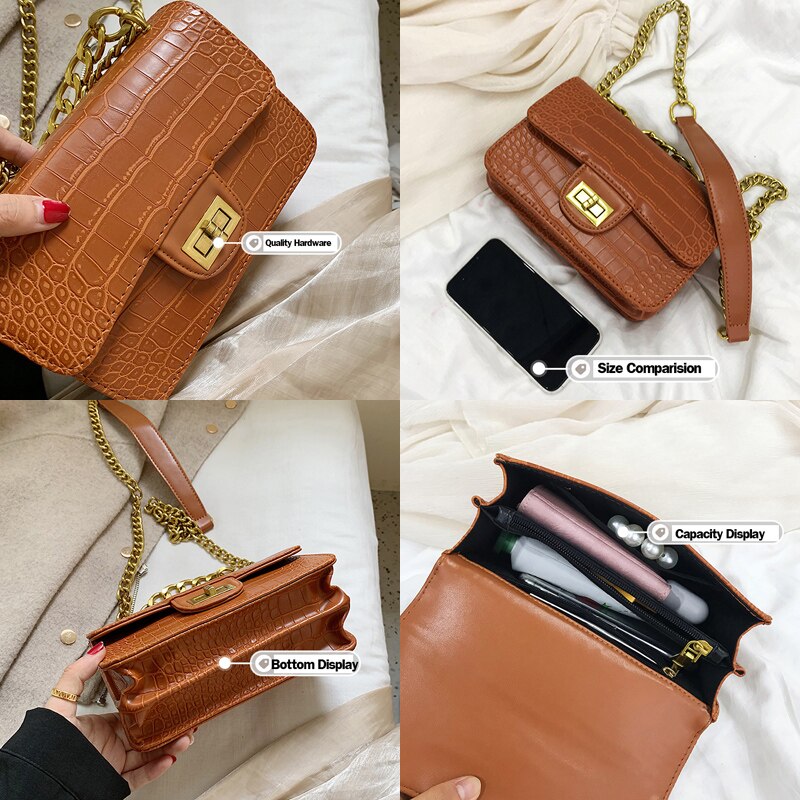 DORANMI Stein Muster Klappe Schulter Taschen Für Frauen Kette Riemen Crossbody-tasche Weibliche Leder Platz Messenger Bolso DJB948