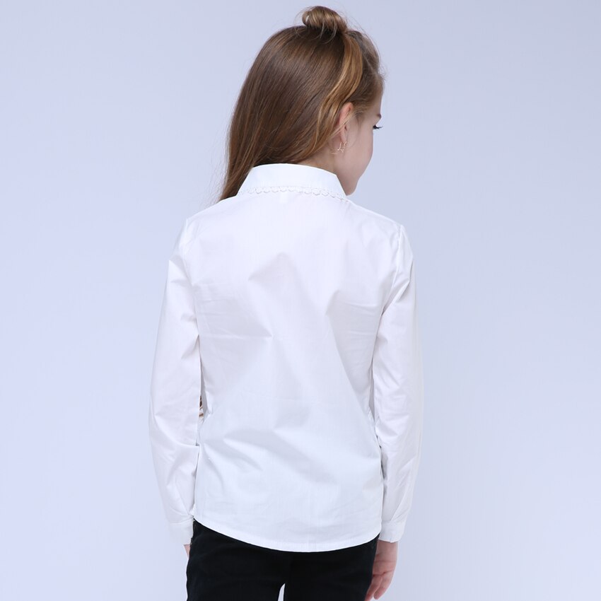 Tyttöjen pitsipaidat lapsille röyhelömyönäiset puserot syksyn lasten yksiväriset topit pitkähihaiset koulupaidat 4 8 9 12 vuotta tytöille valkoiset puserot