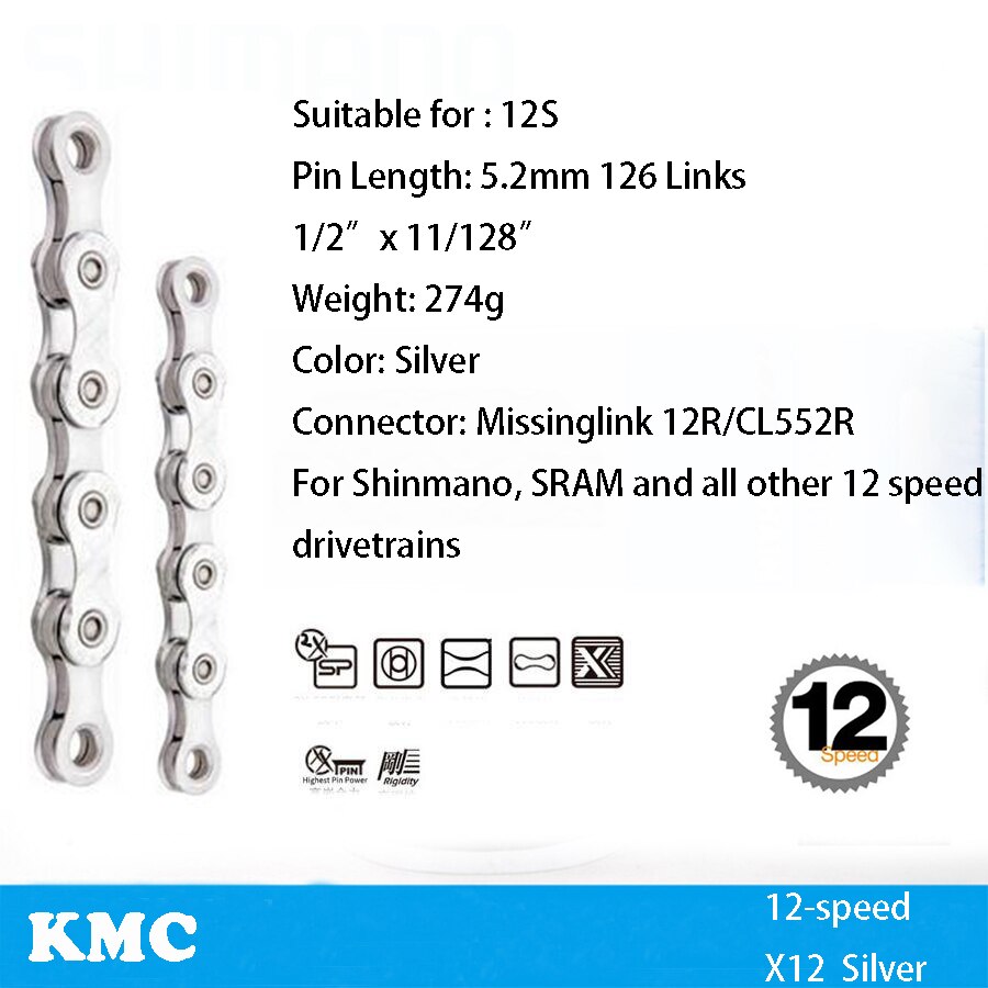 KMC Bicycle Chain X8 X9 X9sl X10 X10sl X11SL X12 Bike Chain For Shimano/SRAM 8 9 10 11 12 speed 116L MTB Road Cycing Chains part