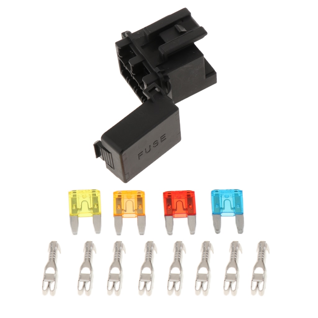 Universal 4 Way Blade Fuse Holder Box with Spade Terminals and Fuse Relay for Truck, RV, Boat, Trailer