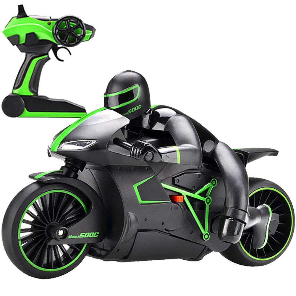 2.4g trådløs højhastigheds fjernbetjening motorcykel model legetøj stunt drift bil legetøj til børn støtte: Grøn