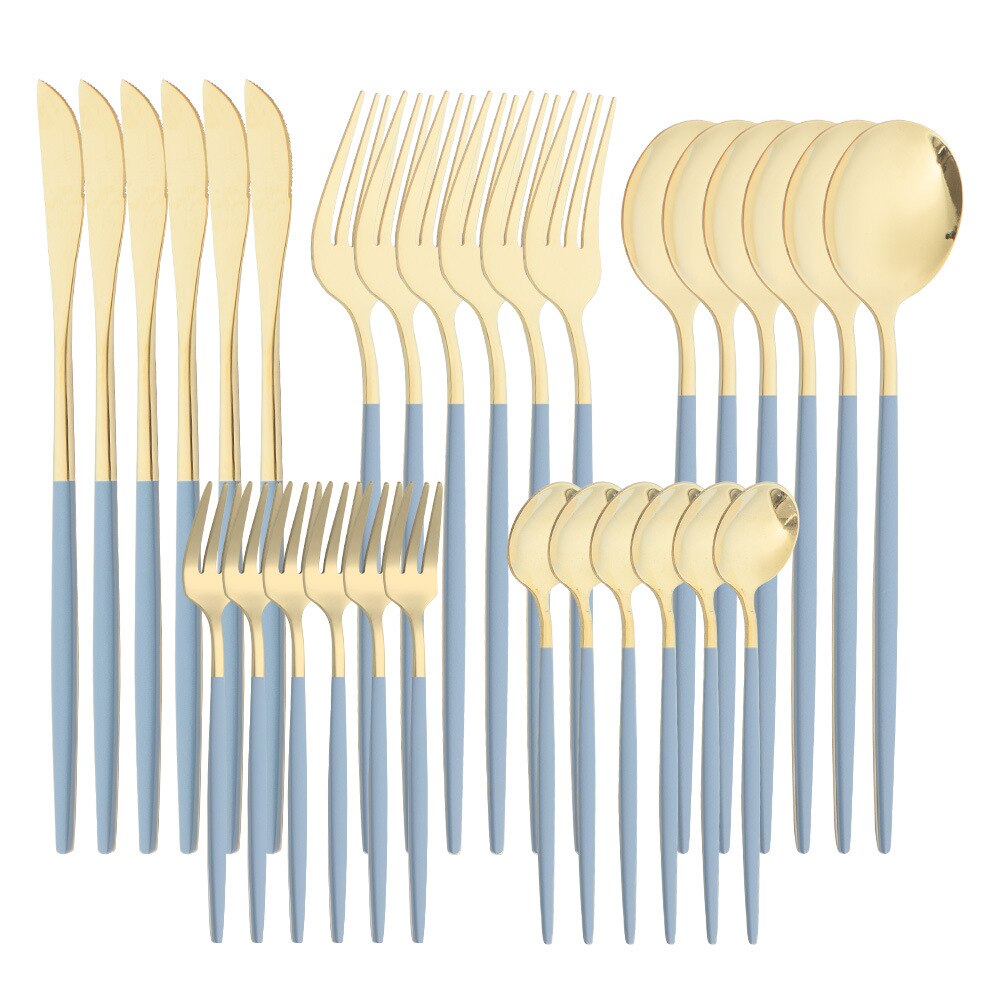 Lidafish 30 sztuk ze stalowa zastawa stołowa zestaw kuchnia luksusowe obiadowy zestaw noży widelec łyżka sztućce obiadowe zestaw: 30pcs-Grey gold