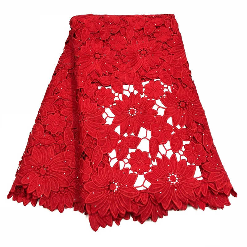 Tela de encaje guipur clásico para vestido de , cordoncillo bordado africano con piedras, color amarillo, NN819-K