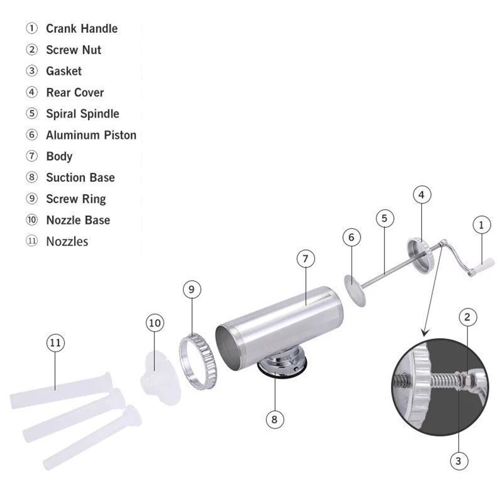 2LBS Worst Stuffer Maker Met Zuignap Zelfgemaakte Worst Vuller Worst Spuit Aluminium Handleiding Worst Maker