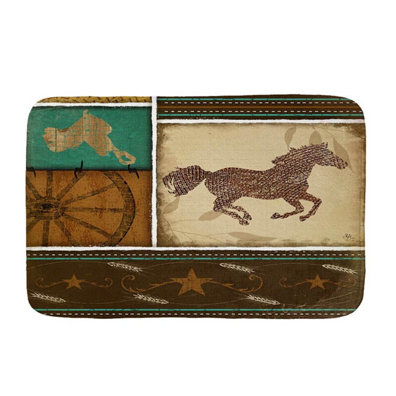 wester cowboy horse printed Flannel Floor Mat Anti-Slip Tapete Floor Mats Kitchen Doormat welcome mats for front door: mat121-06