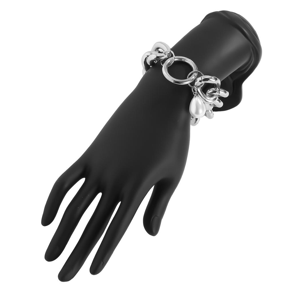 SHIXIN punk Spessa cubano collegamento Bracciale A Catena con Pendente Della Perla Del Braccialetto per Le Donne Catena Della Mano di Modo Dei Monili del Braccialetto di Fascino 2020: color argento