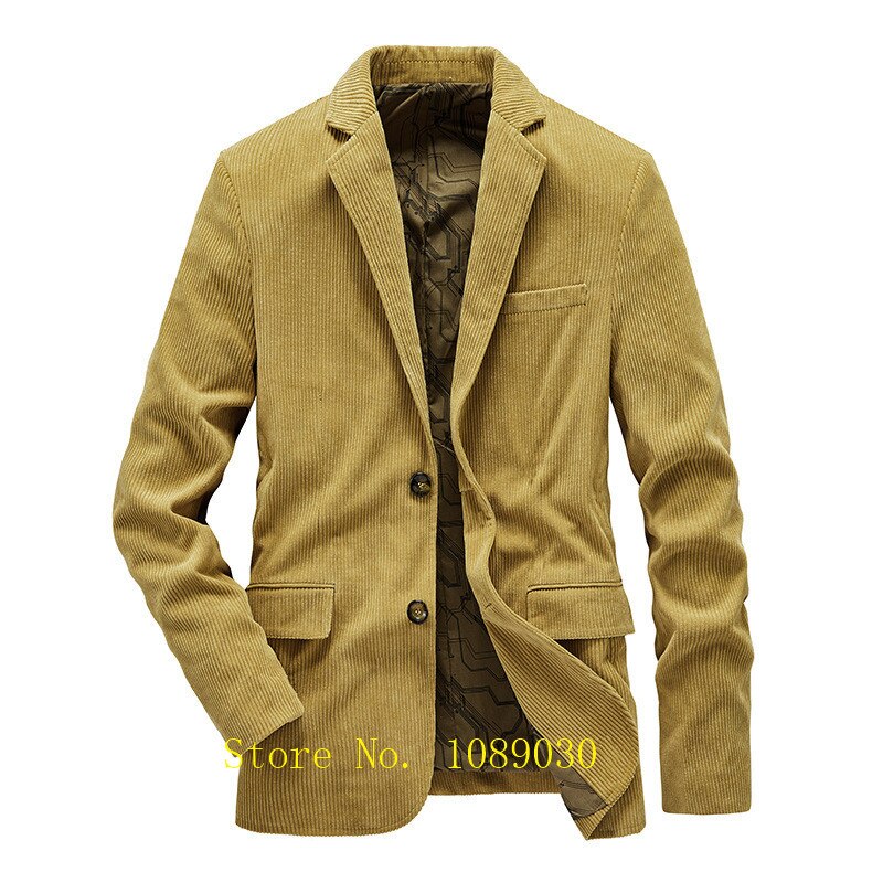 Autumn Jacket Men Corduroy Blazer Men Suit Slim Fit Casual Blazers for Husband/Father Plus Size 4XL: Yellow / Asian size XXL