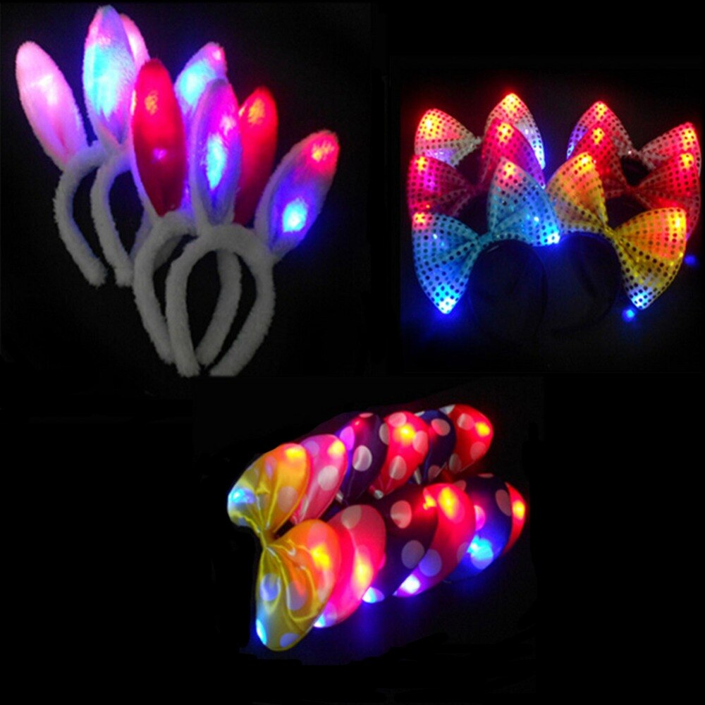 funny kawaii Flashing Dot Bow-knot Headband LED Glowing Head Hoop light-up toys Girls adults Headdress Party toys