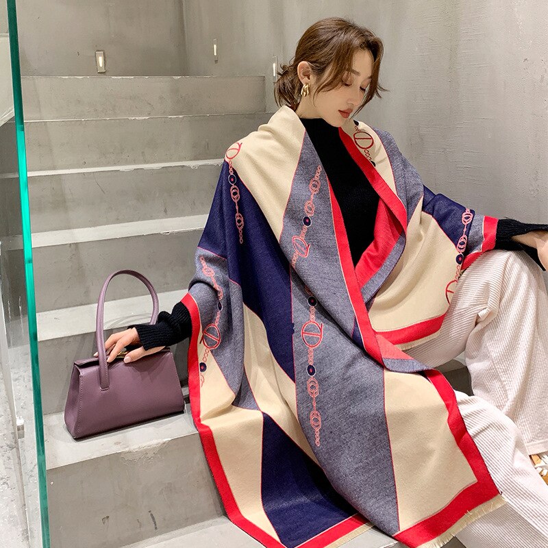 Koi springende europese en amerikaanse stijl dames populaire kleur bijpassende print kasjmier sjaal warme sjaal beste: Rood