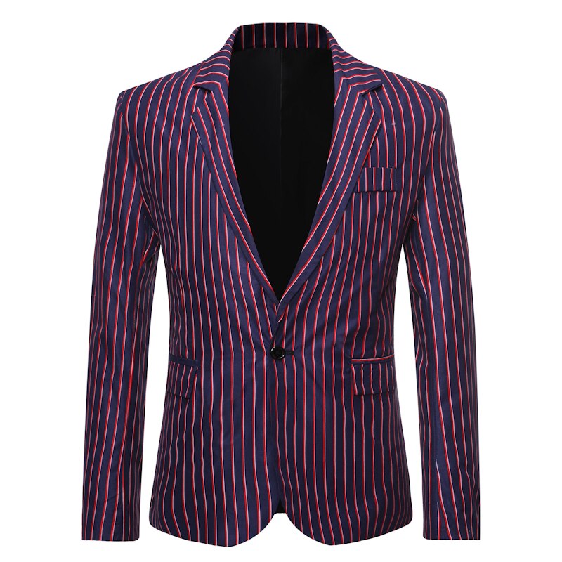 Vertical Striped Blazer Jacket Men Brand Slim Fit Blazers Men Suits Business Formal Dress One Button Blazer Masculino: navy / M
