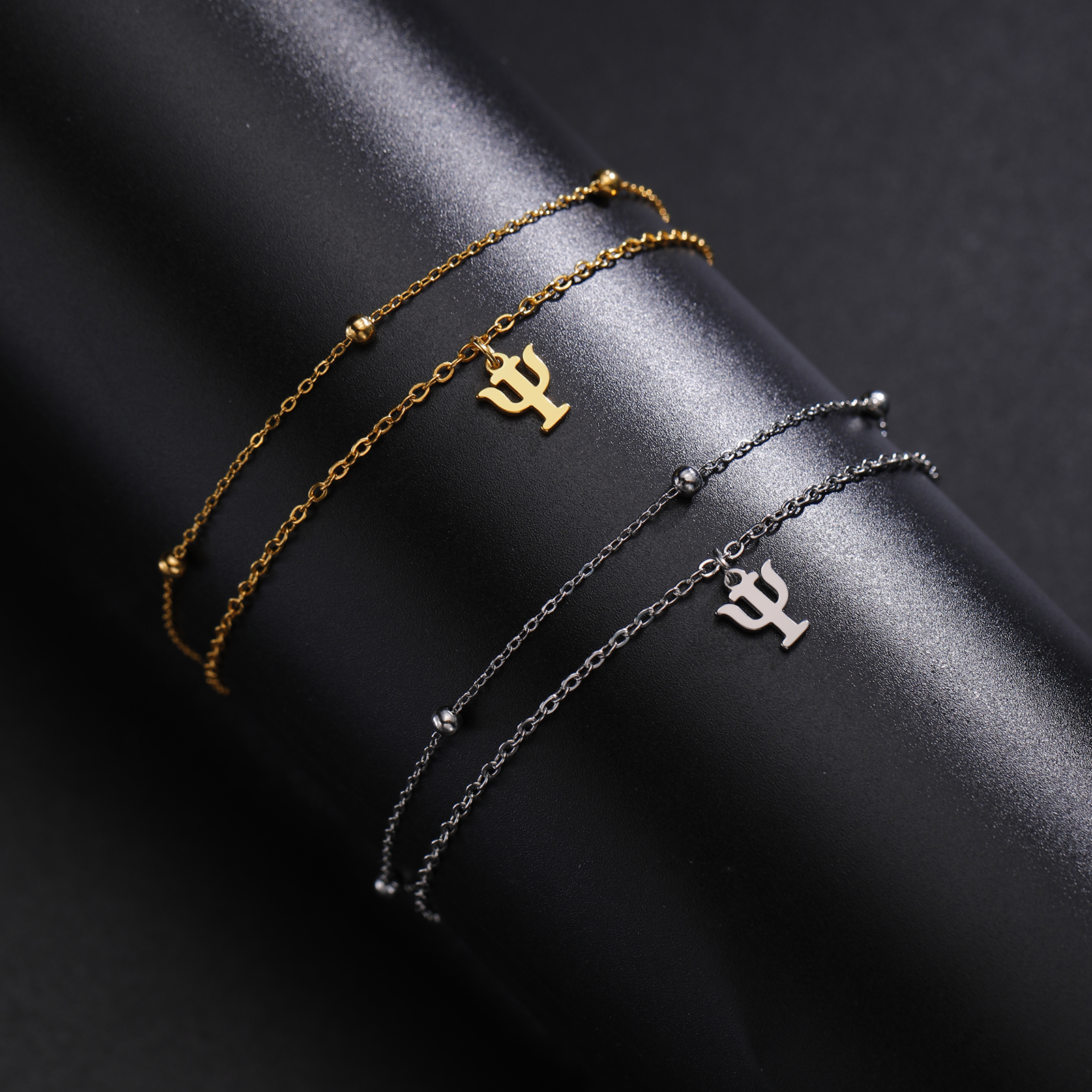 Lucktune-pulsera con colgante de símbolo de psicología PSI para mujer, cadena de cuentas de acero inoxidable, pulsera con dijes de letras griegas, de joyería
