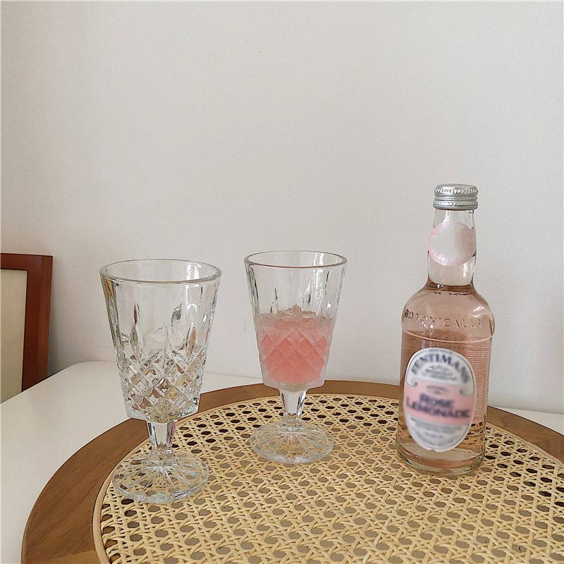 2 stk retro udskåret glas kop gennemsigtig diamant bæger rødvinsglas champagne fløjter hjem bar drinkware xmas år