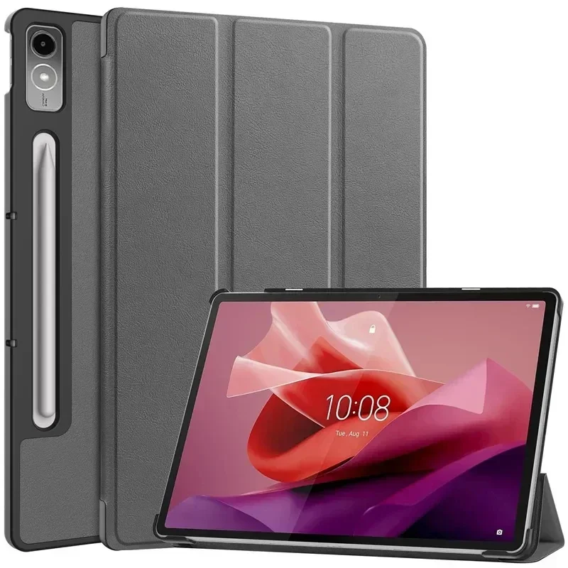 For Lenovo tab P12 12.7 Case Magnetic Tri-Folding PU Leather Stand Tablet Cover for Xiaoxin Pad Pro 12.7 12 7 inch TB371FC: 12.4 / GRAY