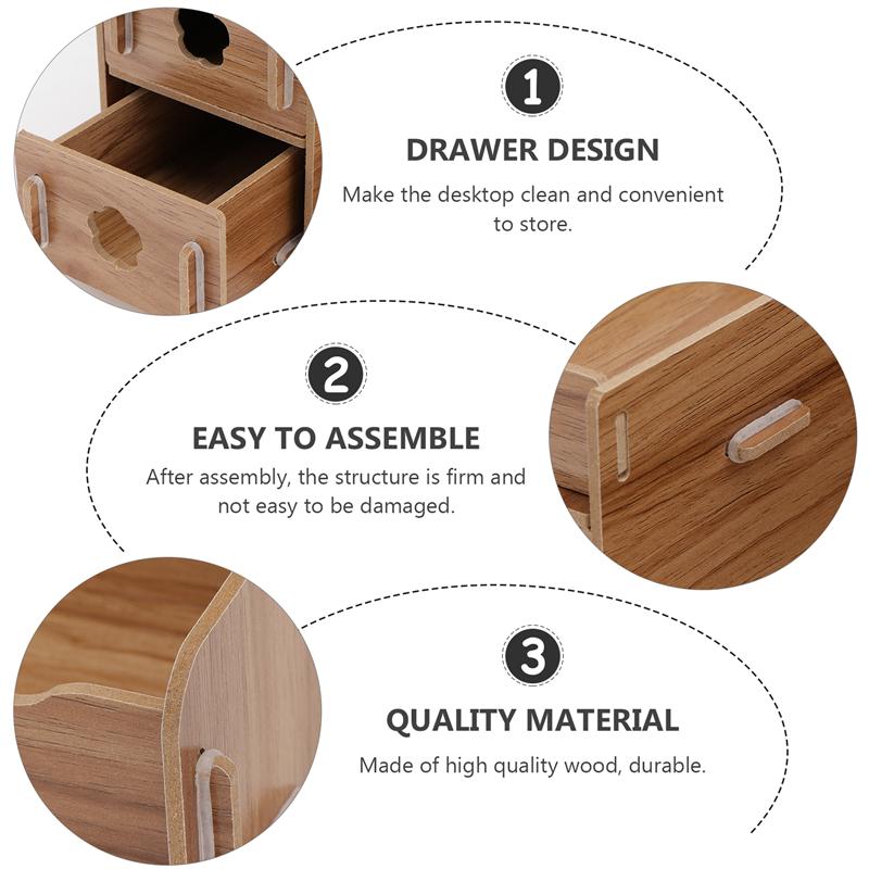 1pc Wooden Desktop Storage Box Home Cosmetic Box Desktop Storage Container