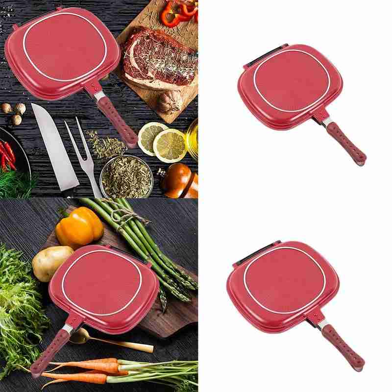 1Pc Double Sided Grill Frying Pan Square Shape Non-Stick Pan Baking Steak Frying Pan32Cm Kitchen Cooking Tool