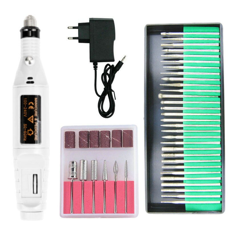 Nail art mini elektrisk borr manikyr maskin borr nagel skönhet borr penna pedikyr tips fil polish form maskin för manikyr: Vit