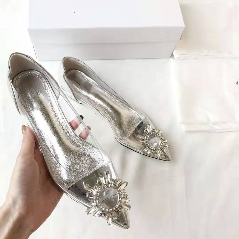 Spidsen af baotou røde trendy sko rhinestone gennemsigtige flade sko kvinde sko: 35