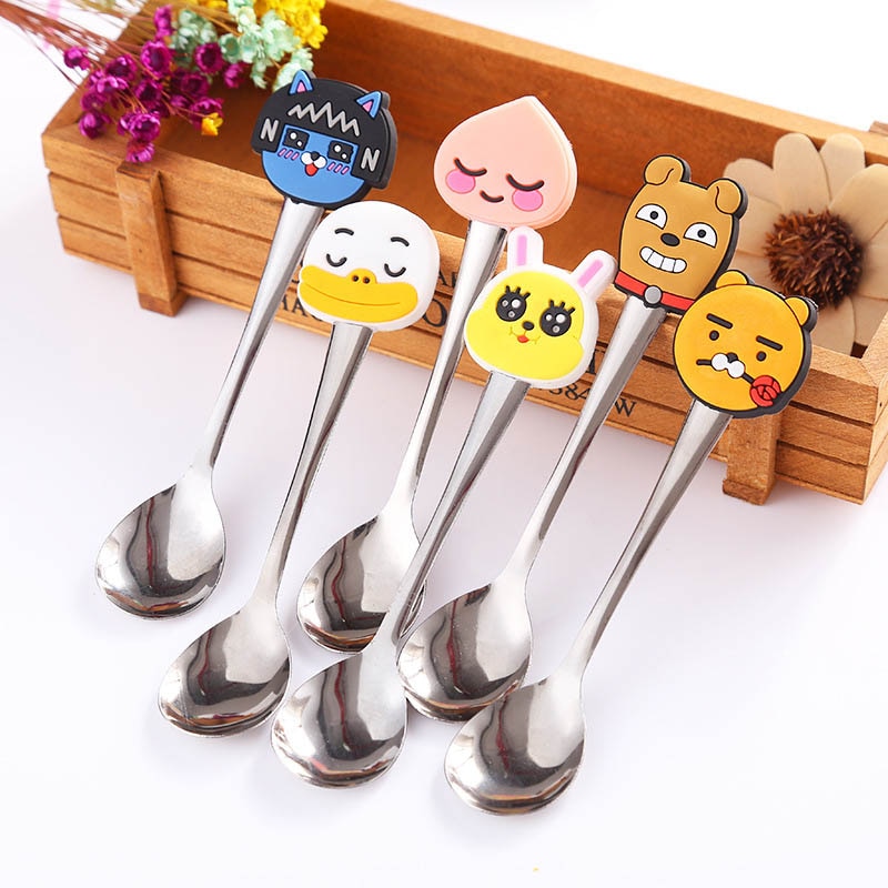 Cuchara infantil de dibujos animados portátil de acero inoxidable, cucharas de café, té, accesorios para cubiertos de bebé, accesorios de cocina, 2 uds.