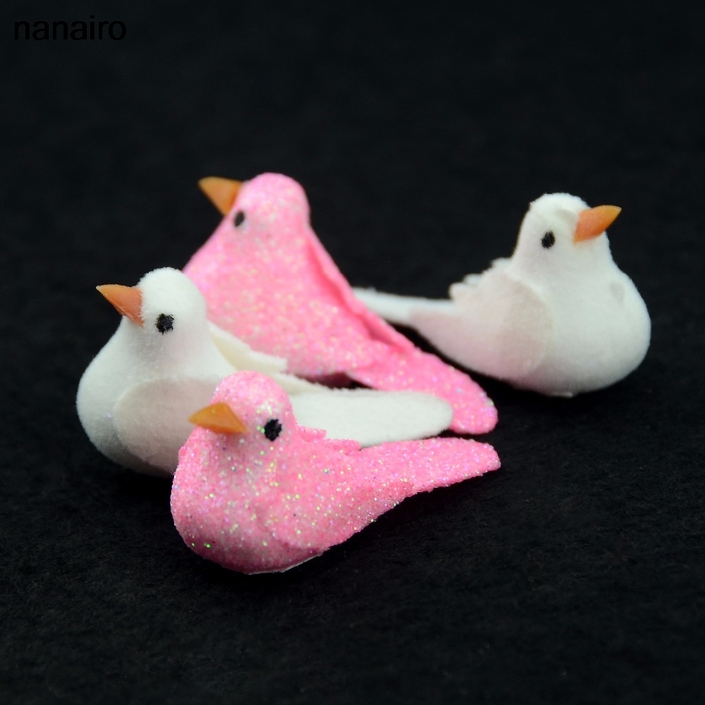 6 Stuks Wit En Roze Kunstmatige Foam Vogels Bruiloften Kerstboom Decoratie Diy Handwerk Accessoire Krans Scrapbooking