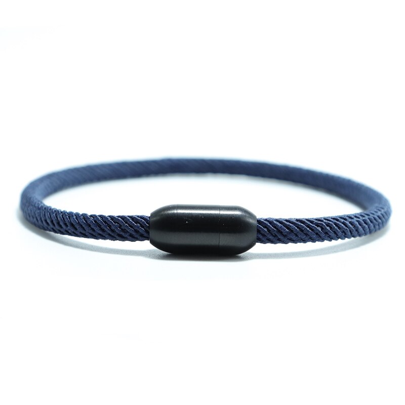 Pulsera magnética de cuerda roja minimalista hecha a mano para hombres y mujeres, brazalete Simple de acero inoxidable para brazalete, joyería de la suerte: Navy / 20 cm